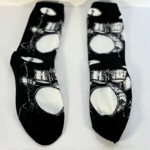 Black Drum Kit Graphic Crew Socks - Slight Banding One Size Fits Most